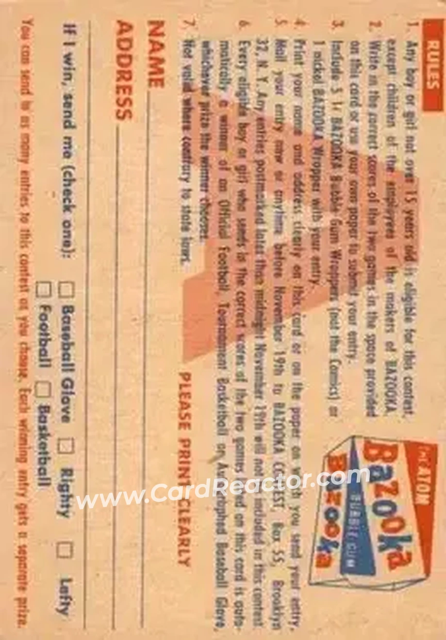 Back of Card #NNO
