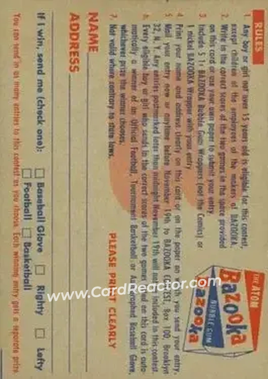 Back of Card #NNO
