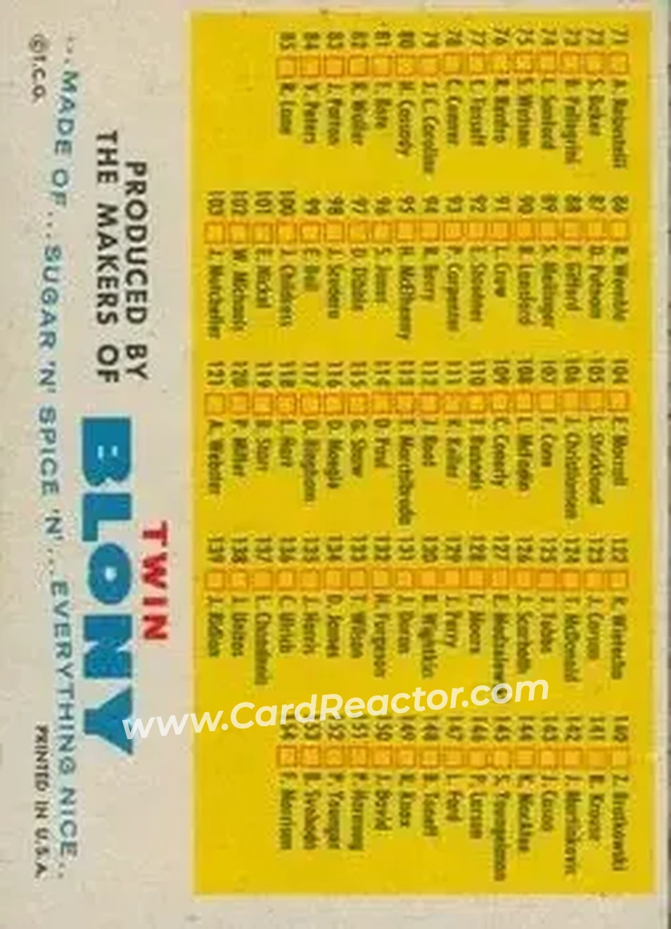 Back of Card #NNO