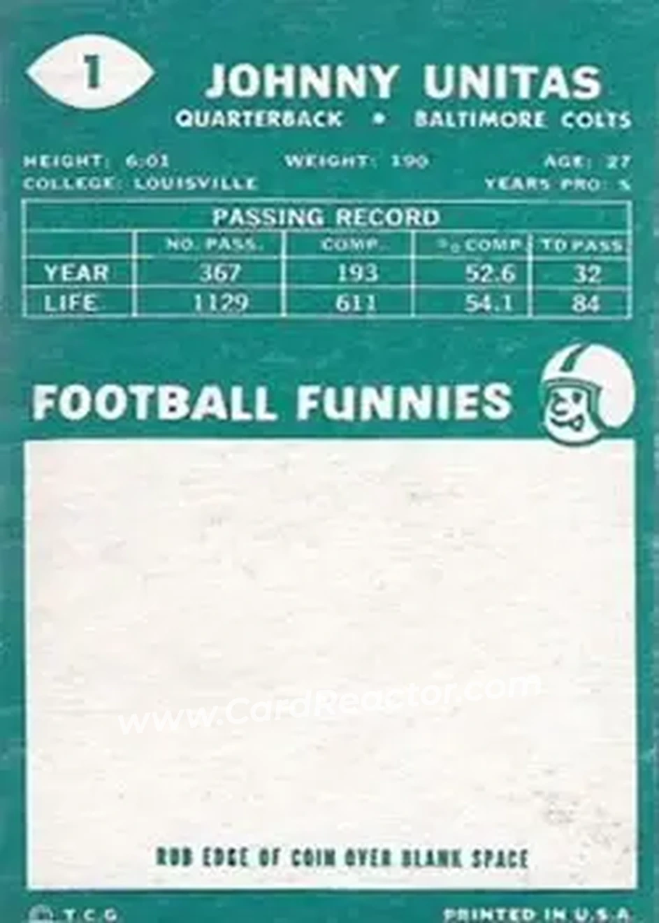 Back of John Unitas
