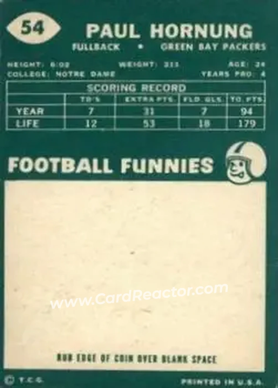 Back of Paul Hornung