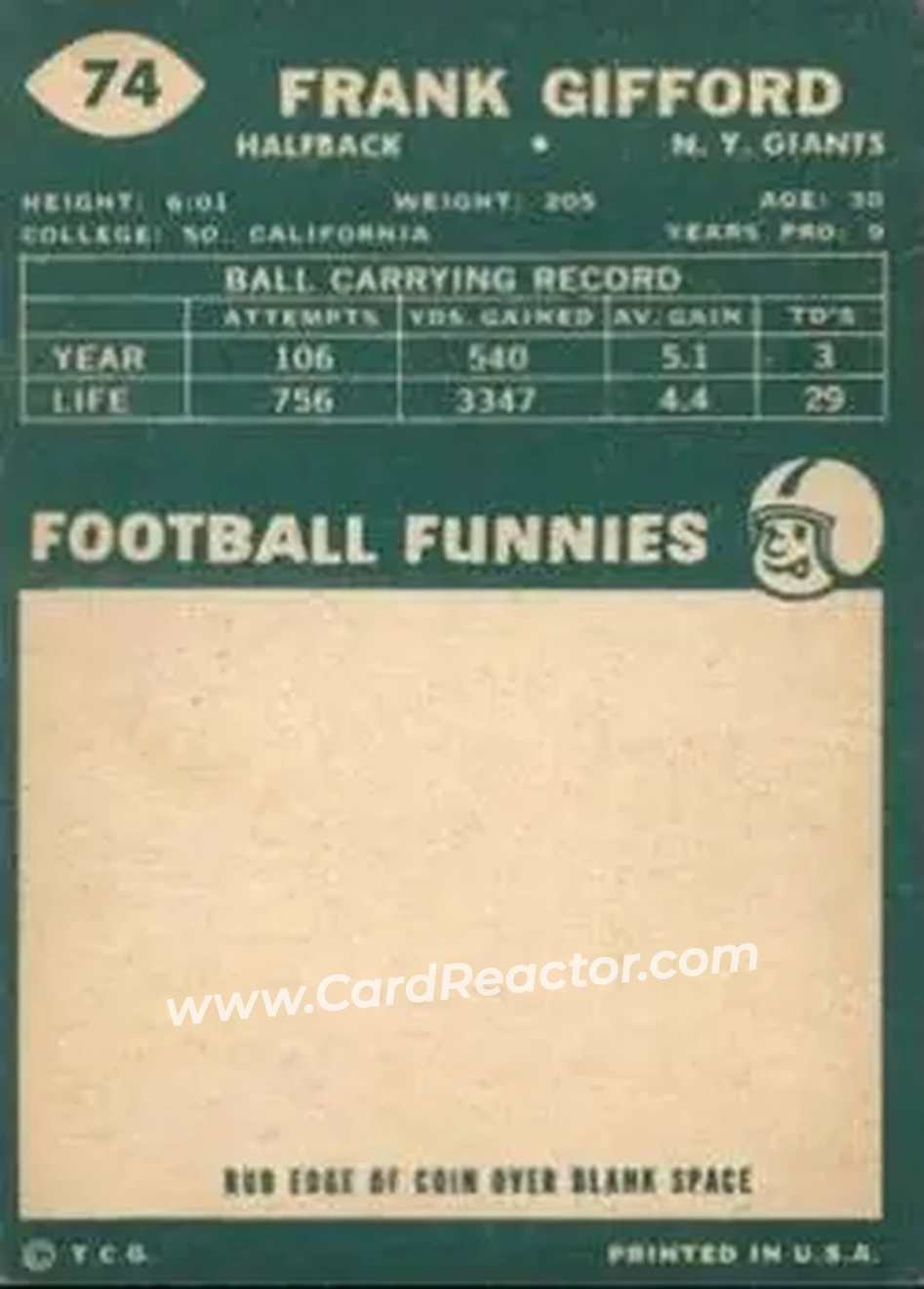 Back of Frank Gifford