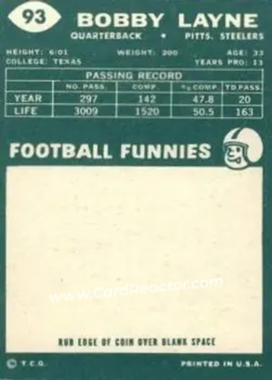 Back of Bobby Layne