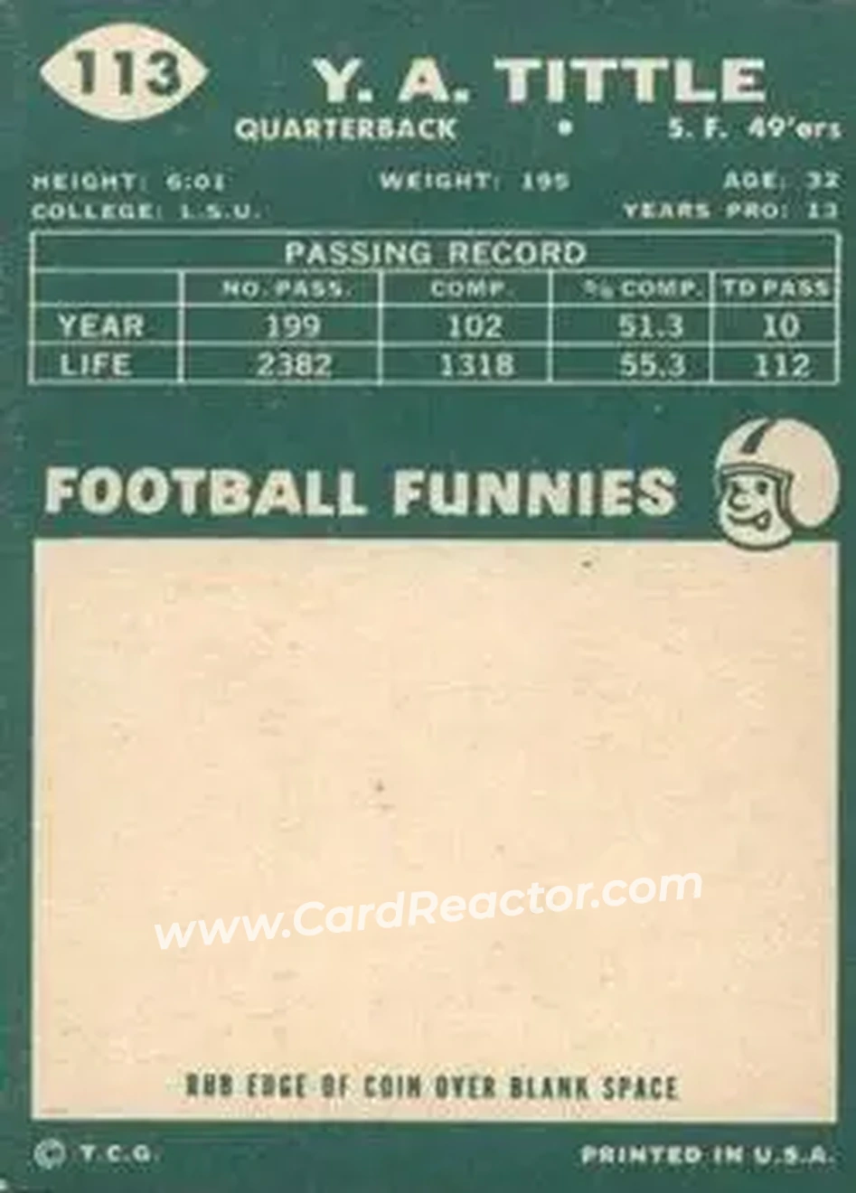 Back of Y.A. Tittle