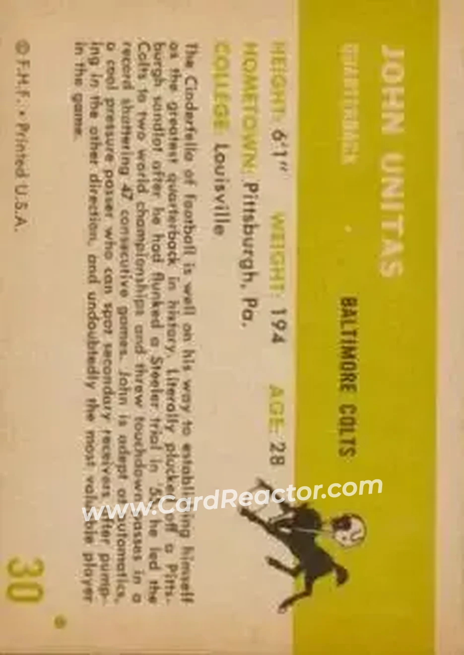 Back of John Unitas
