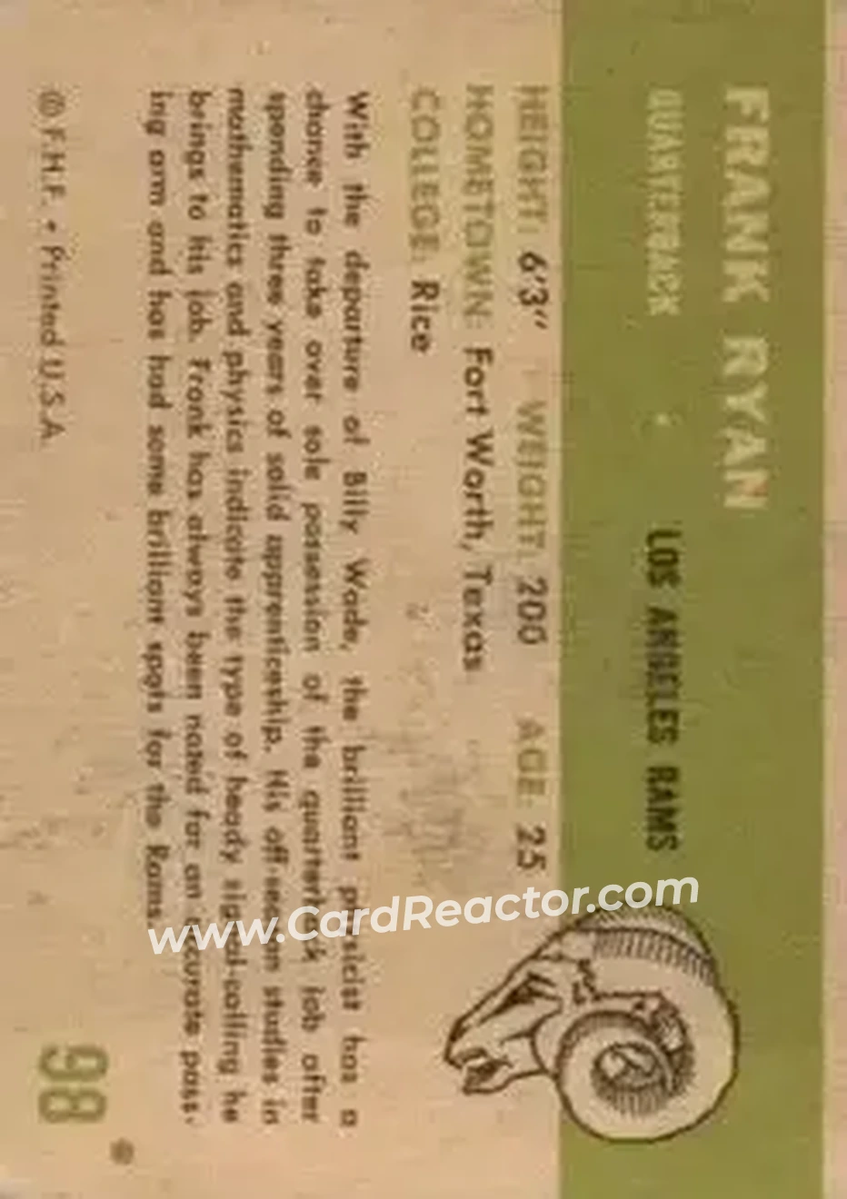 Back of Frank Ryan