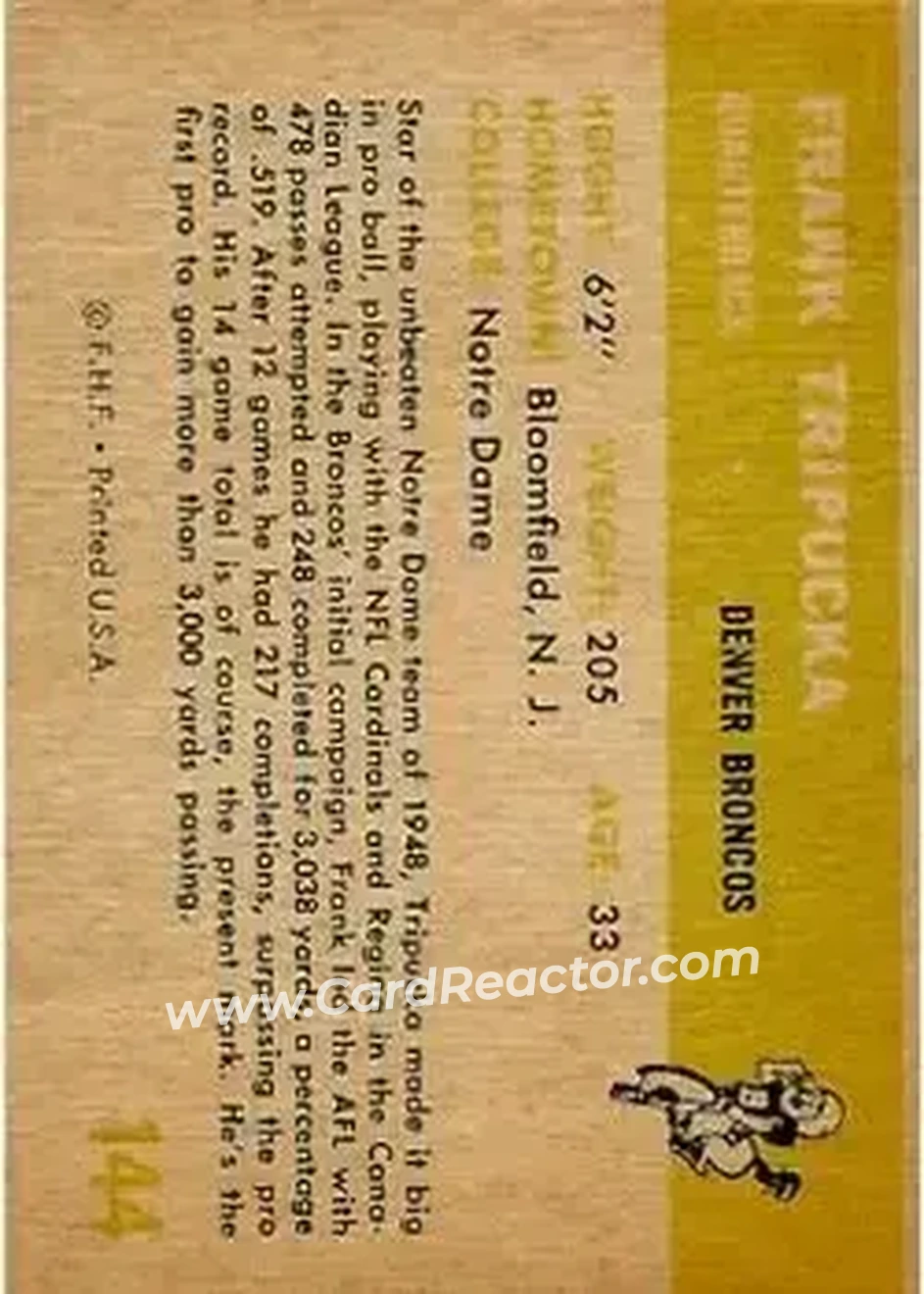 Back of Frank Tripucka