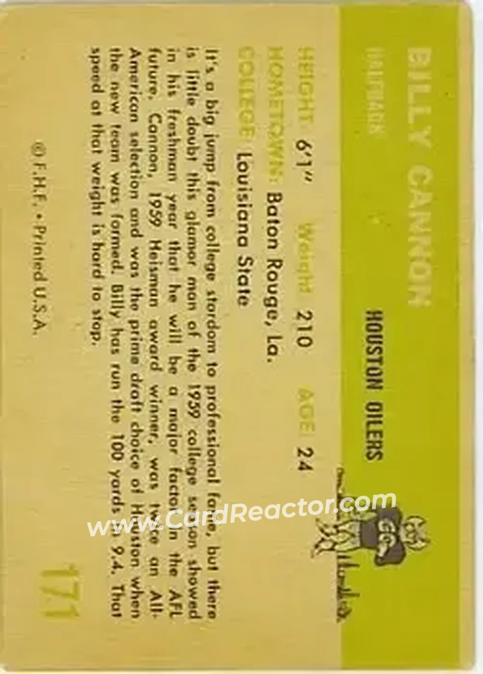 Back of Billy Cannon
