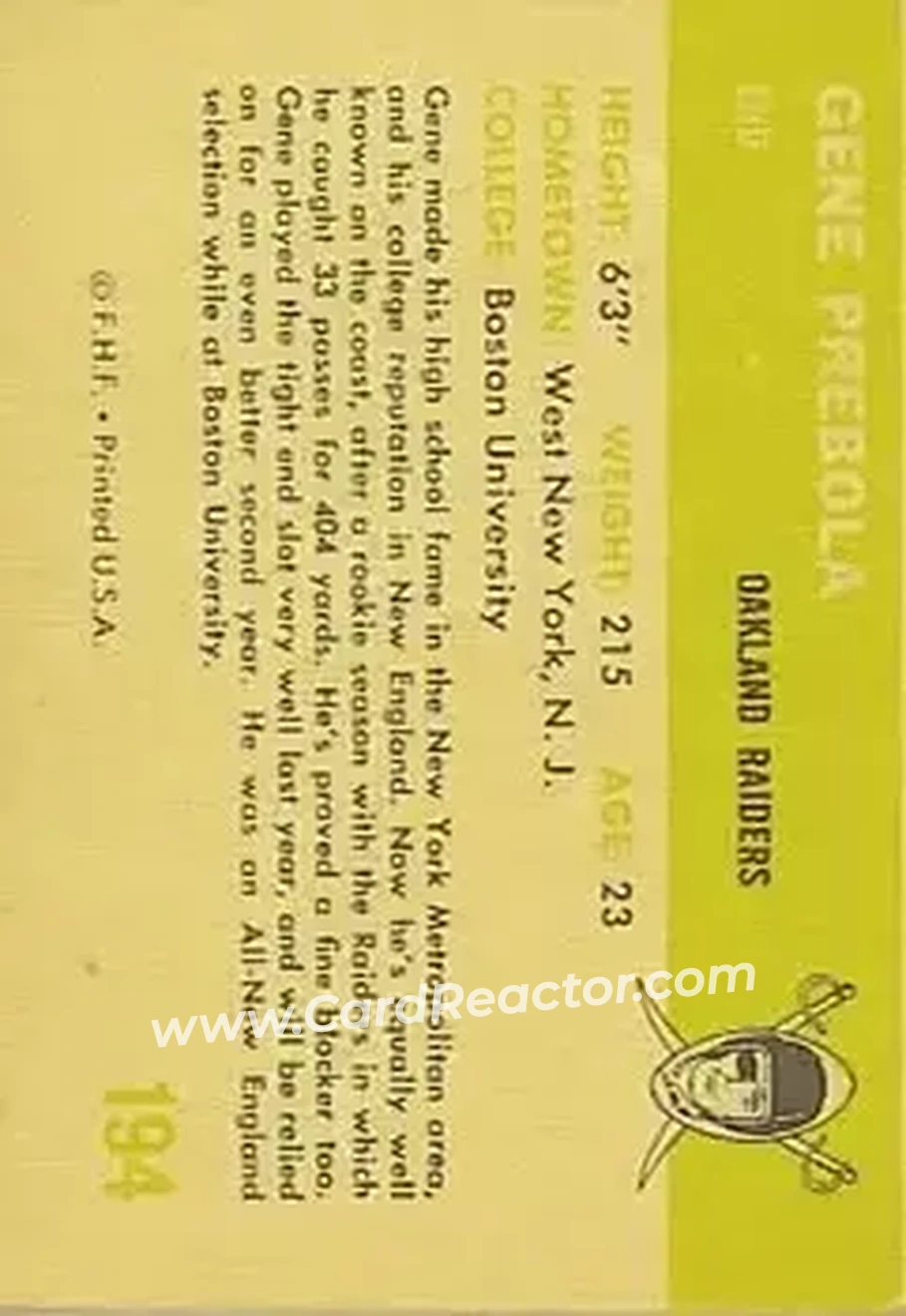 Back of Gene Prebola