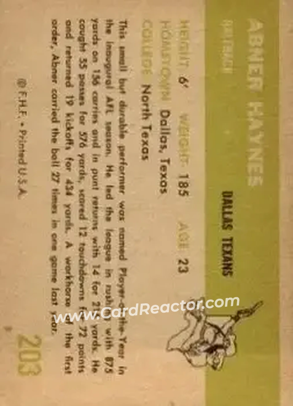 Back of Abner Haynes