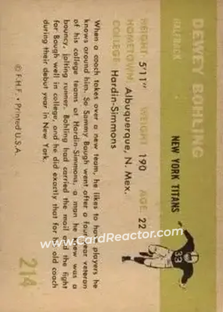 Back of Dewey Bohling