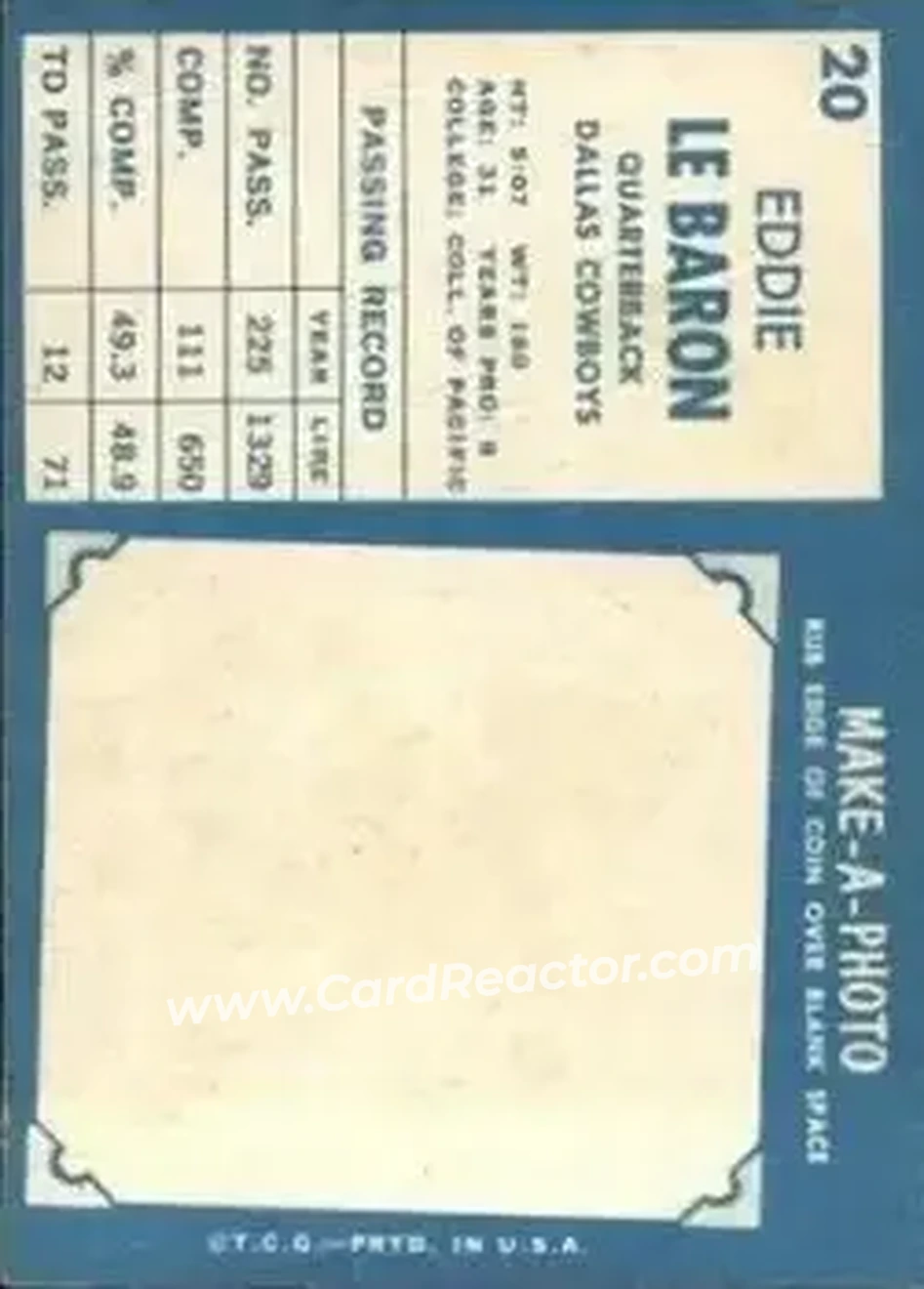Back of Eddie LeBaron
