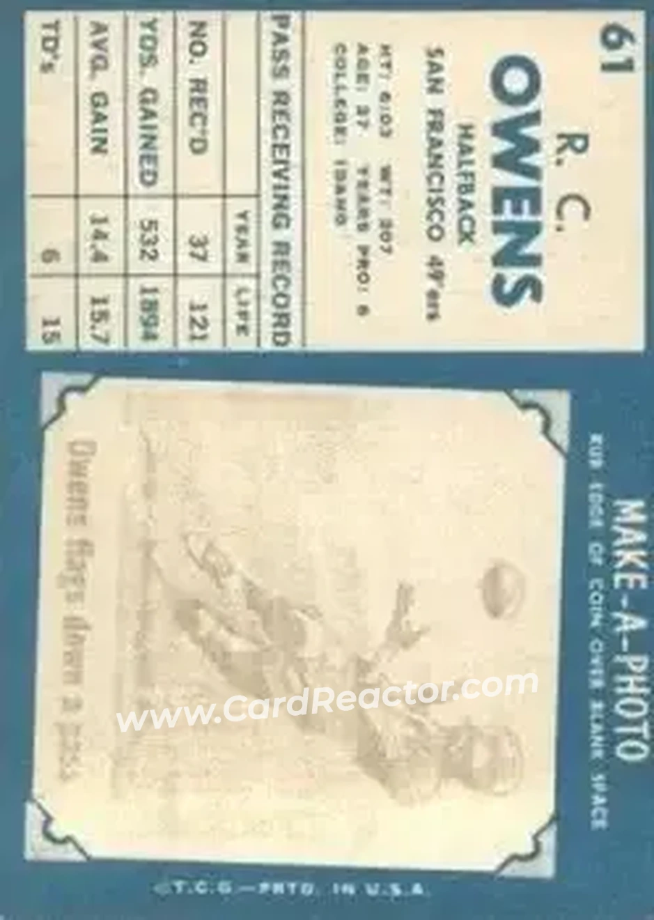 Back of R.C. Owens