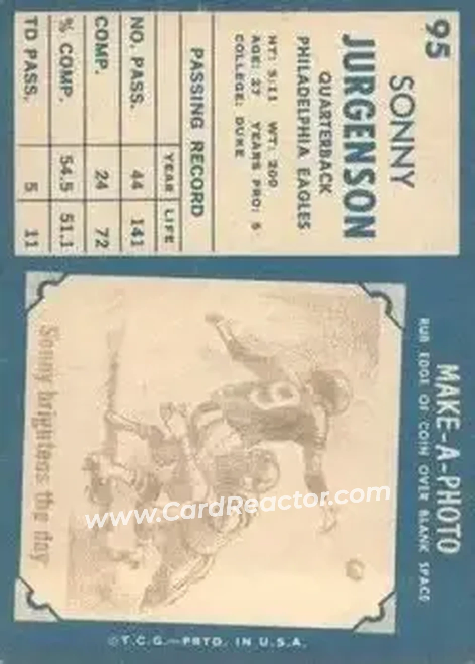 Back of Sonny Jurgensen