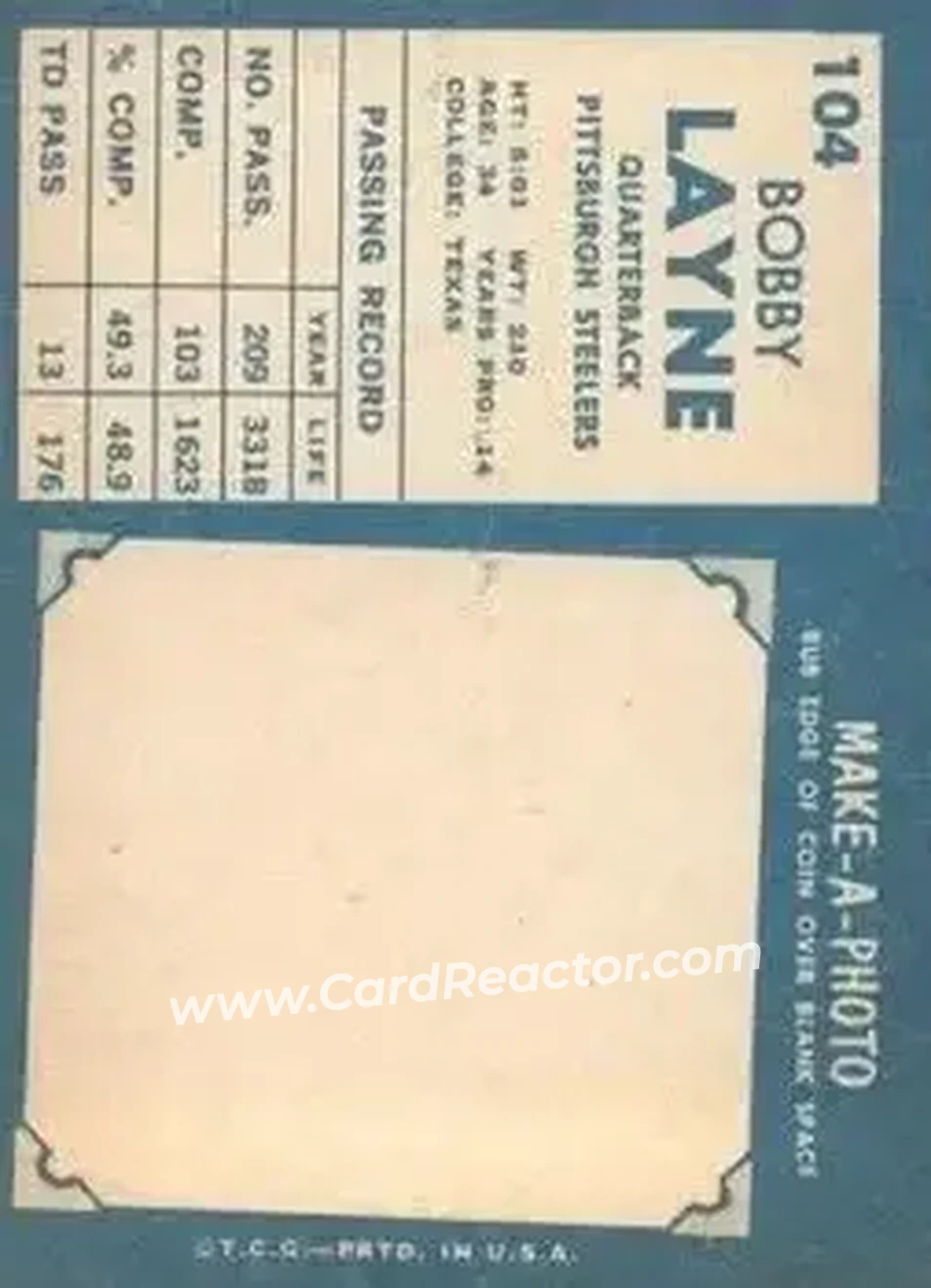Back of Bobby Layne