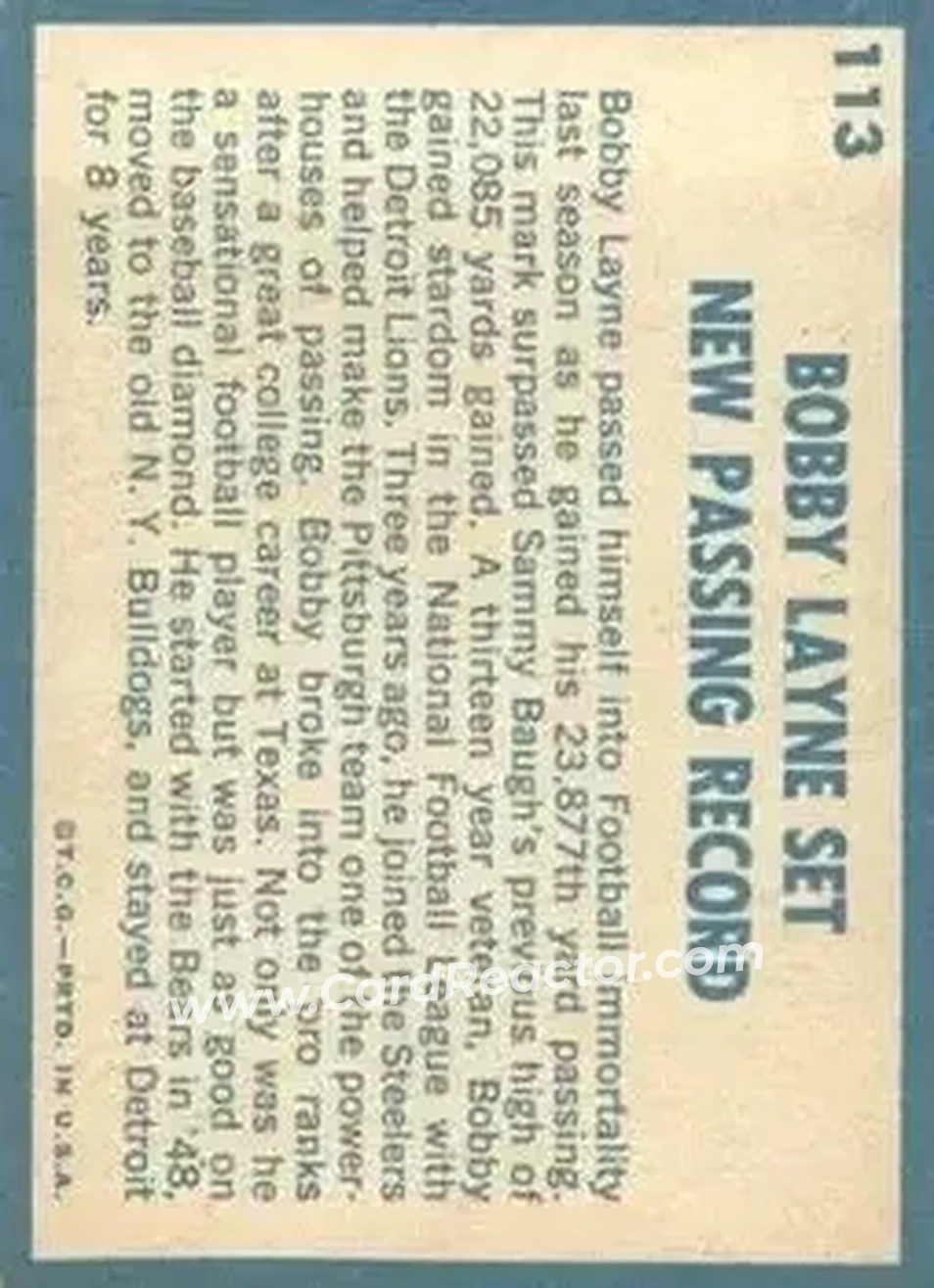 Back of Bobby Layne