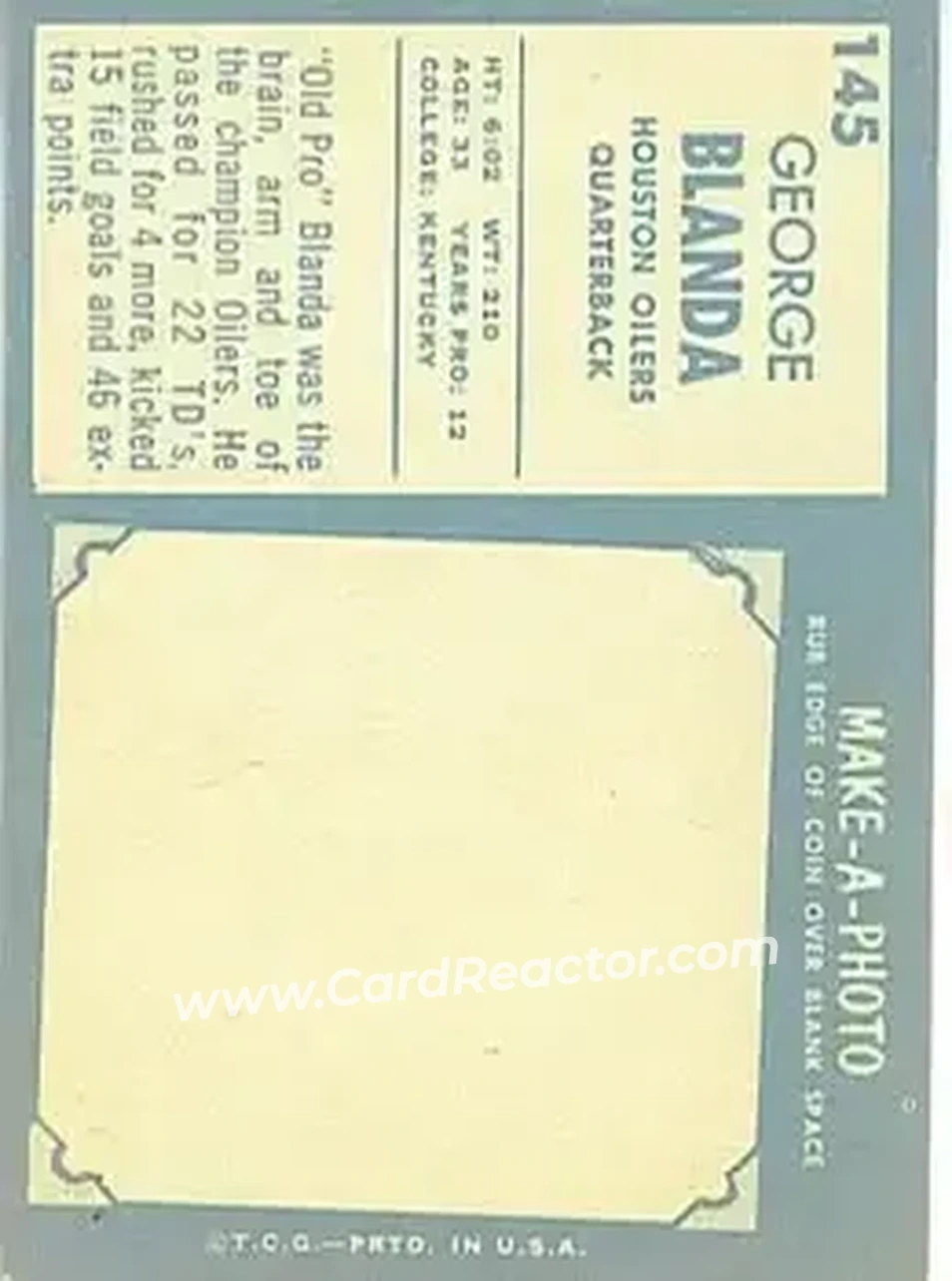 Back of George Blanda