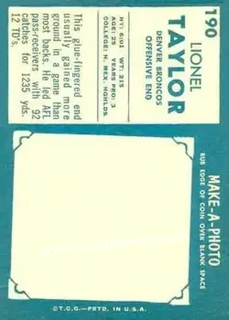 Back of Lionel Taylor