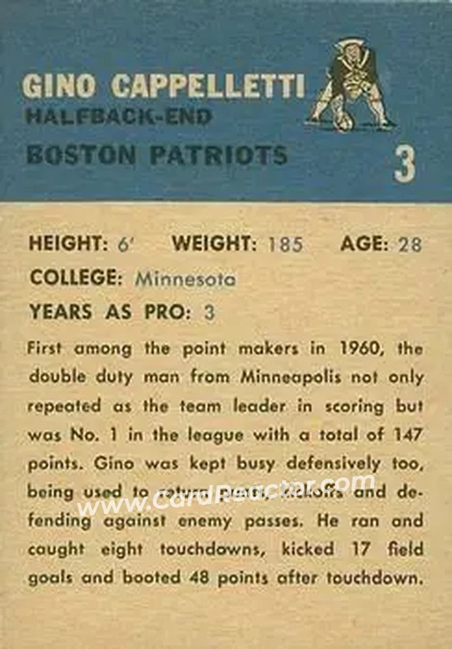 Back of Gino Cappelletti