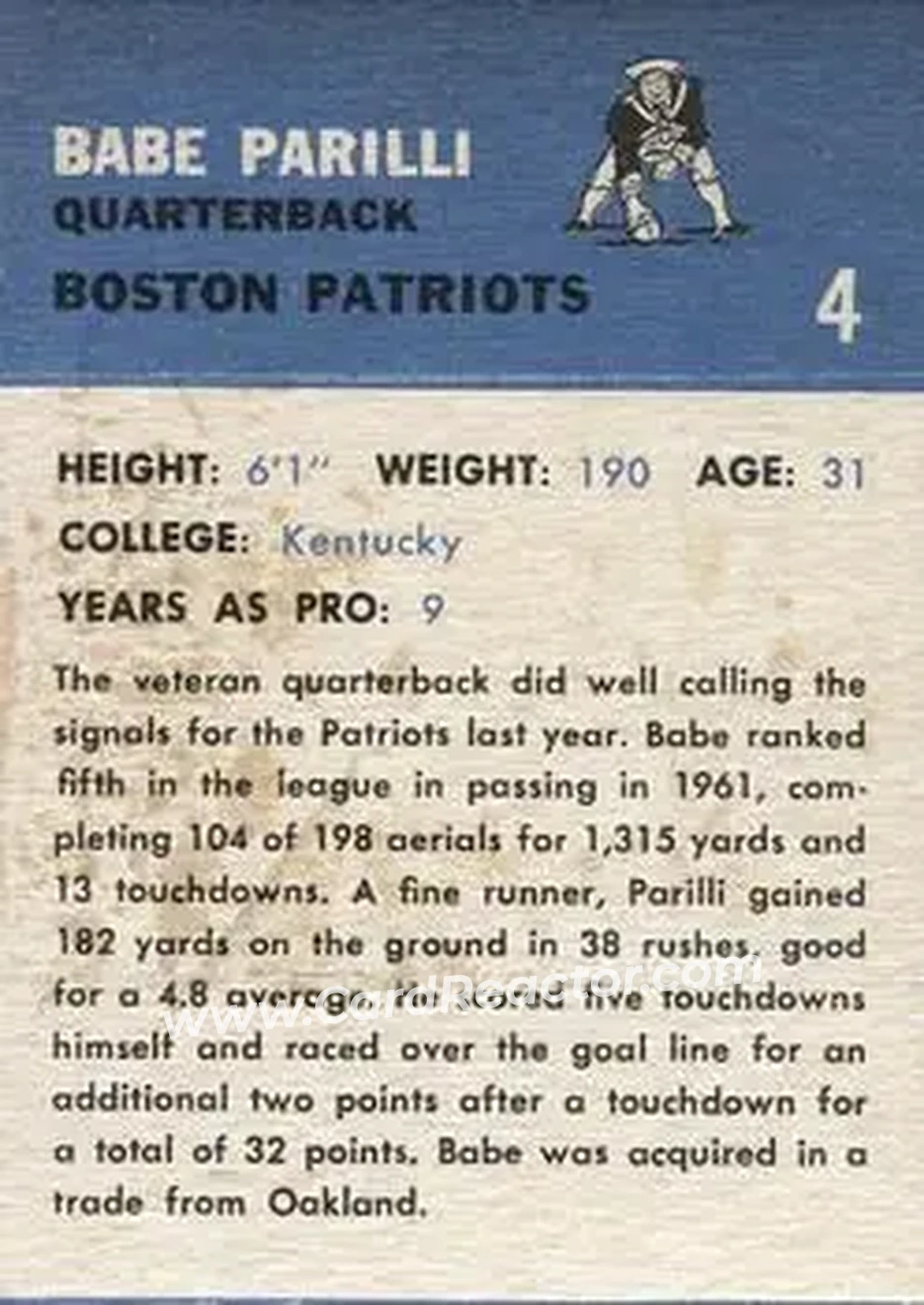 Back of Babe Parilli