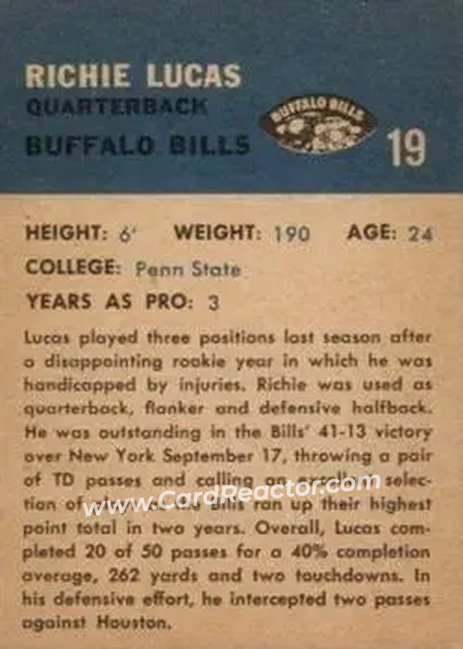 Back of Richie Lucas
