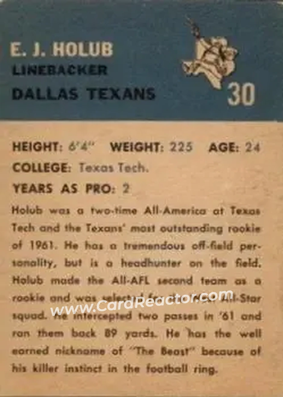 Back of E.J. Holub