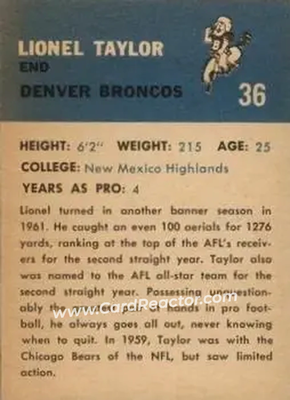 Back of Lionel Taylor