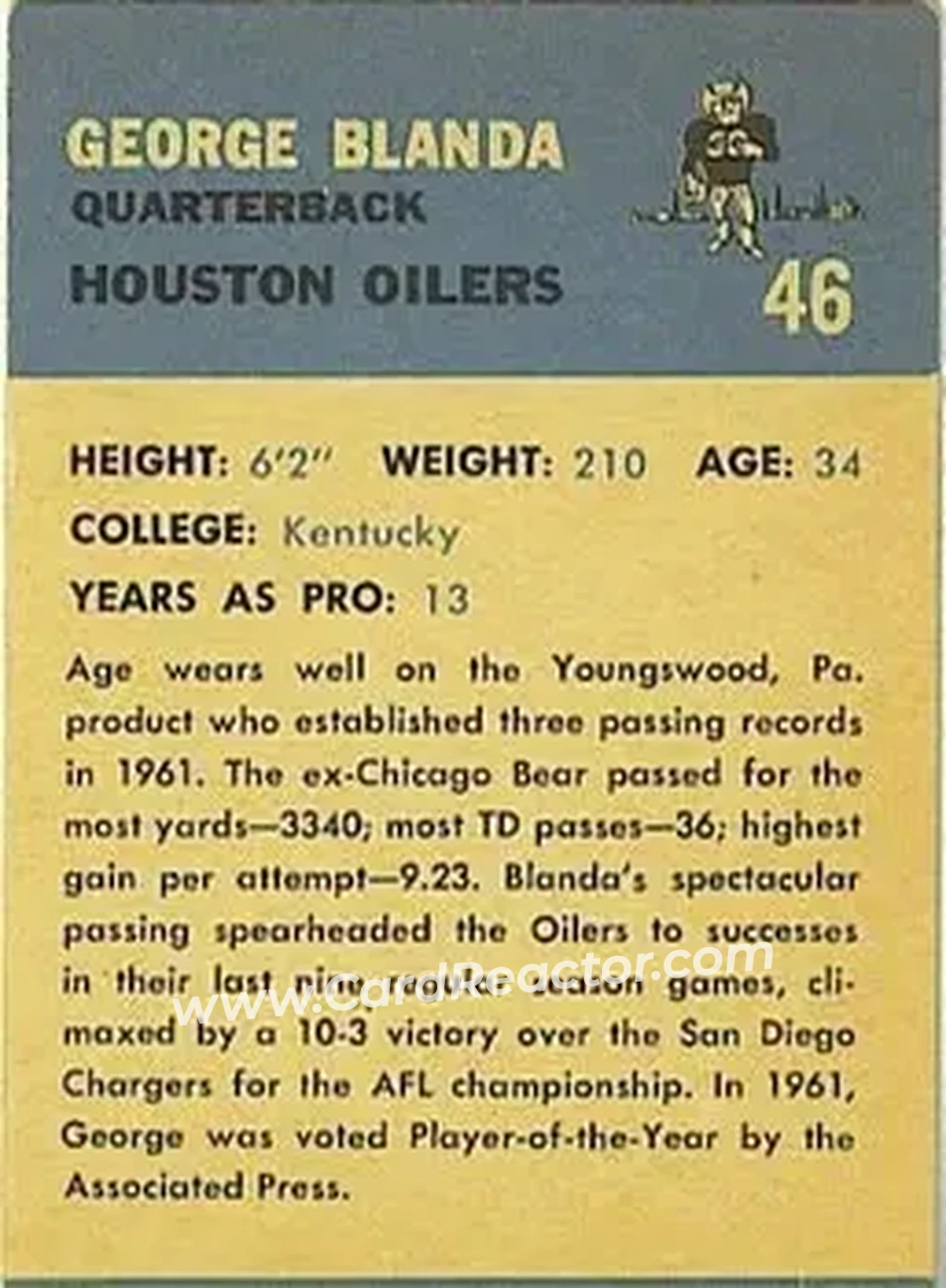 Back of George Blanda