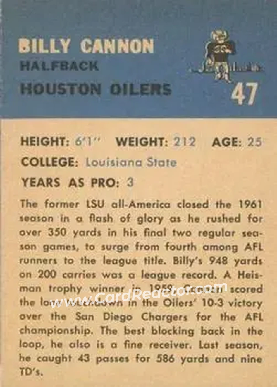 Back of Billy Cannon
