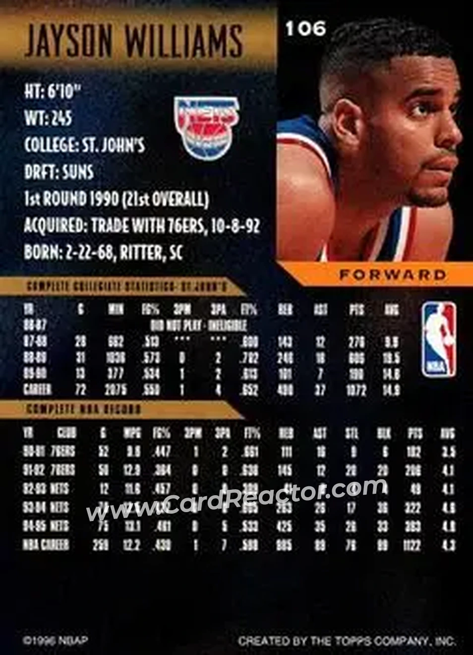 Back of Jayson Williams
