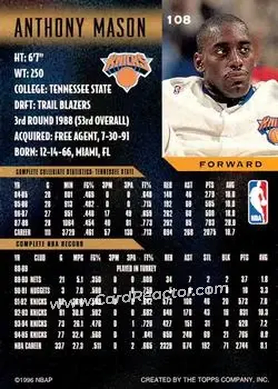 Back of Anthony Mason