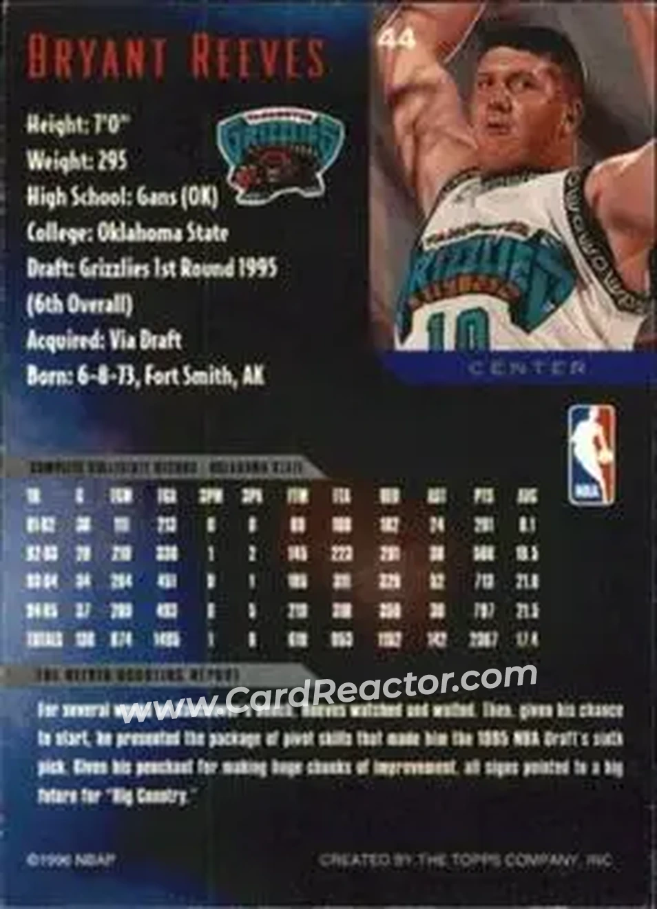 Back of Bryant Reeves
