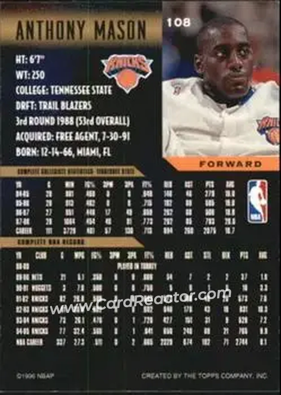 Back of Anthony Mason