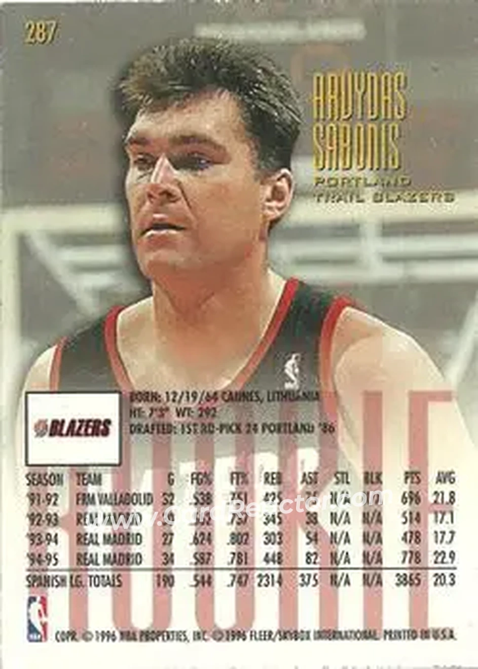Back of Arvydas Sabonis