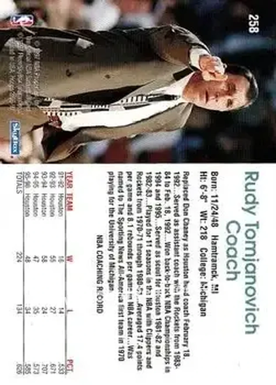 Back of Rudy Tomjanovich