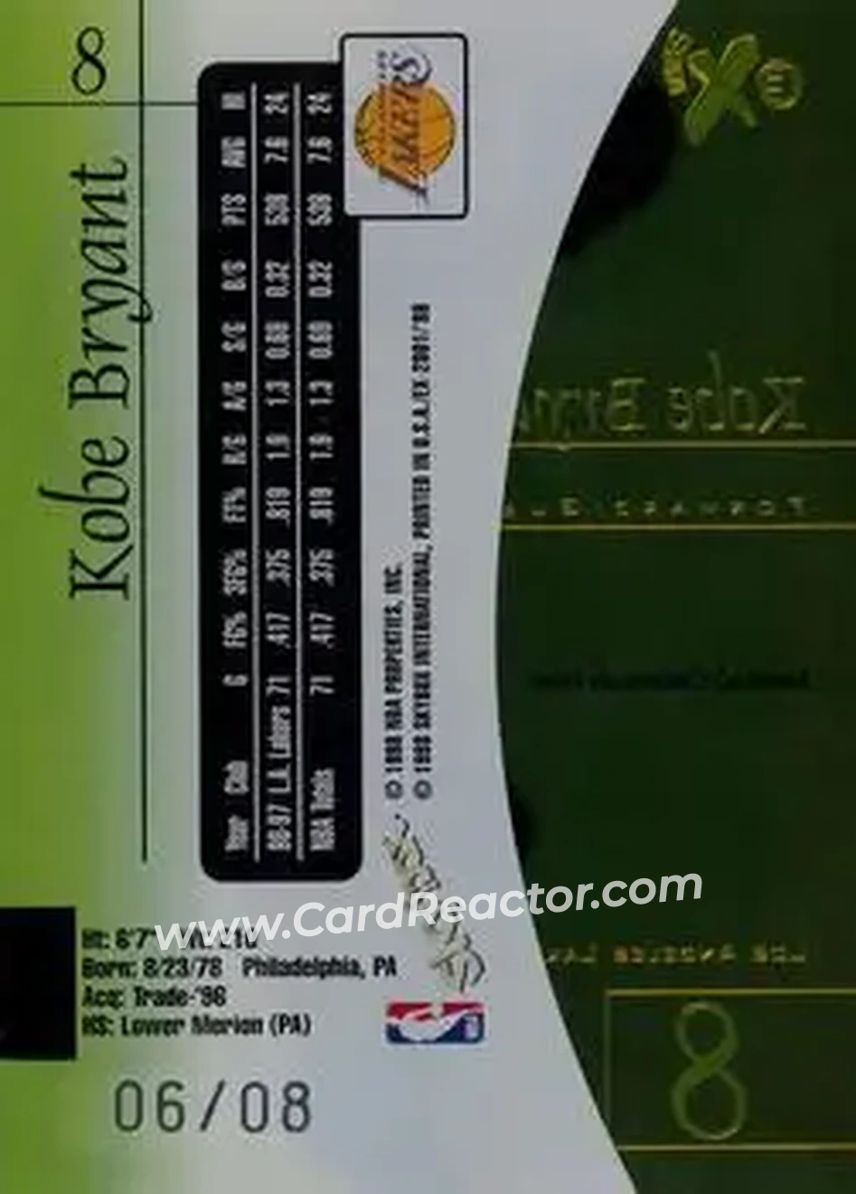 Back of Kobe Bryant