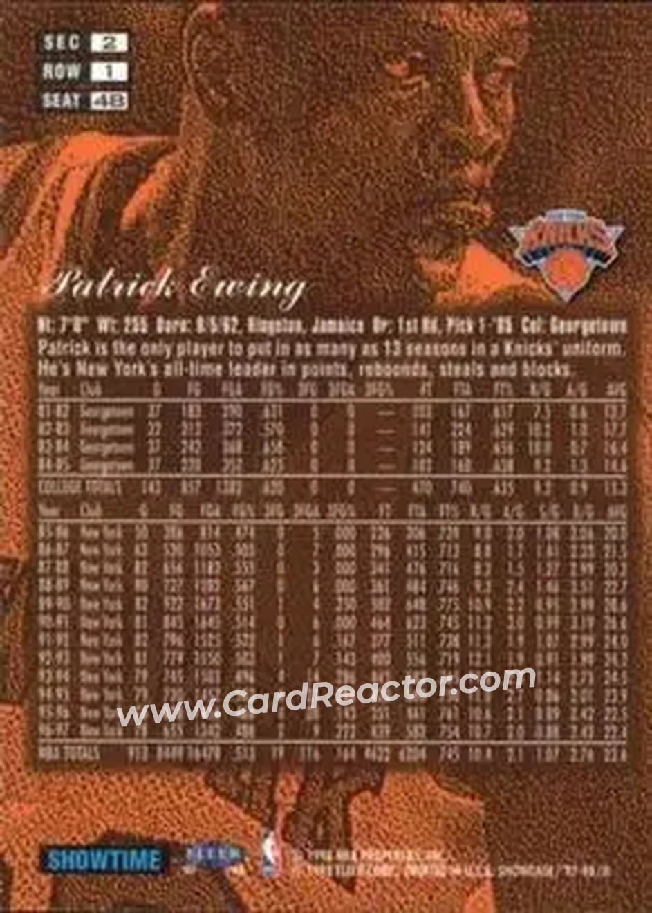 Back of Patrick Ewing