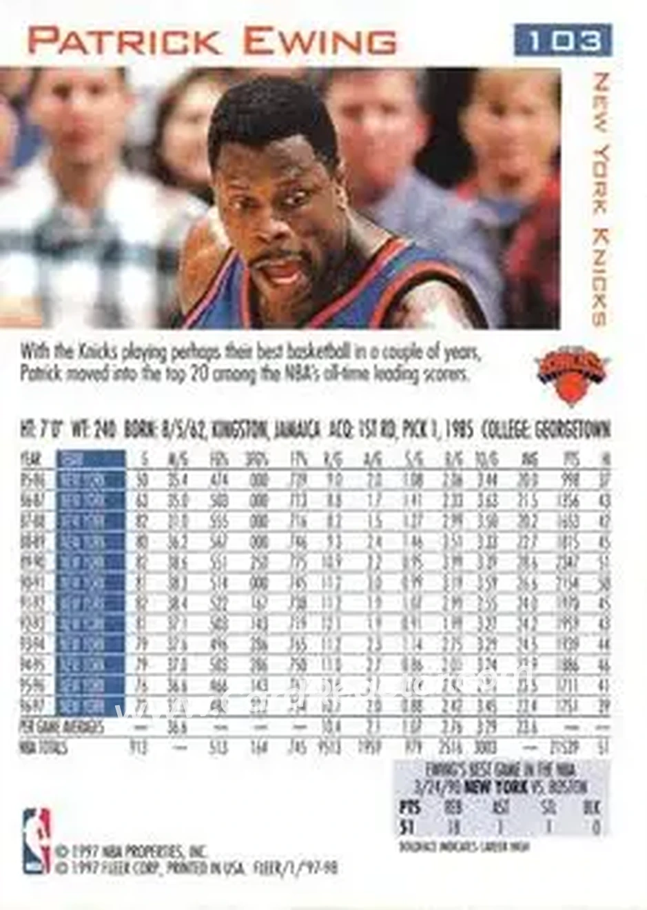 Back of Patrick Ewing