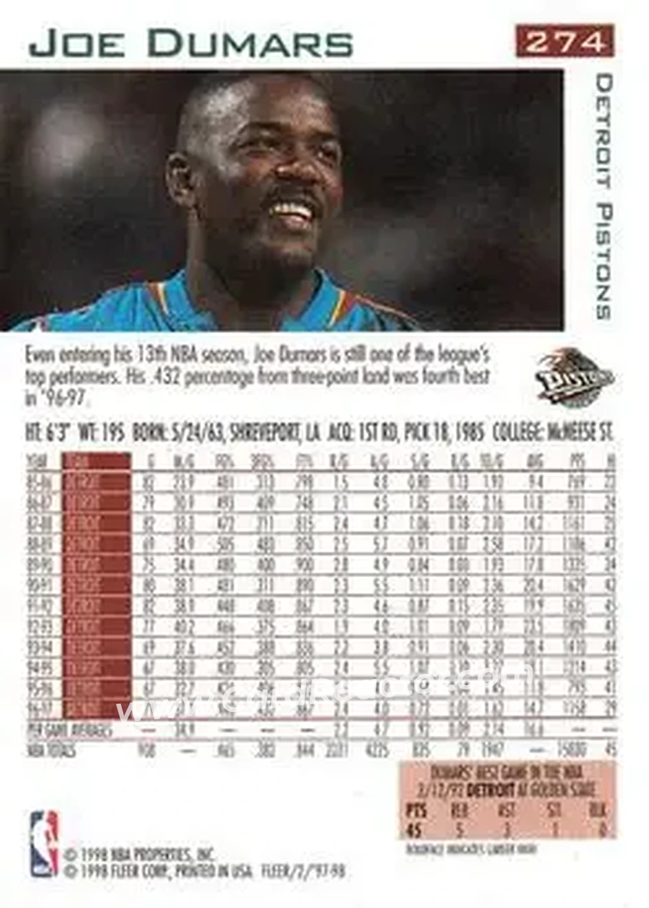 Back of Joe Dumars