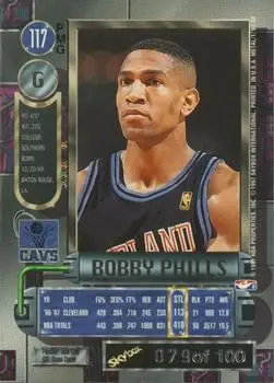 1997-98 Metal Universe - Precious Metal Gems Red #117 PMG - Bobby Phills - Charlotte Hornets - Back 1997-98 Metal Universe - Precious Metal Gems Red #117 PMG - Bobby Phills - Charlotte Hornets - Back