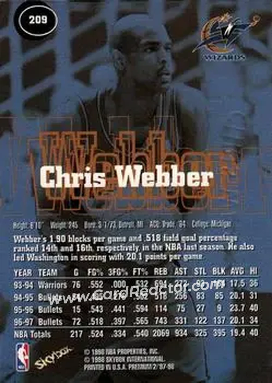 Back of Chris Webber
