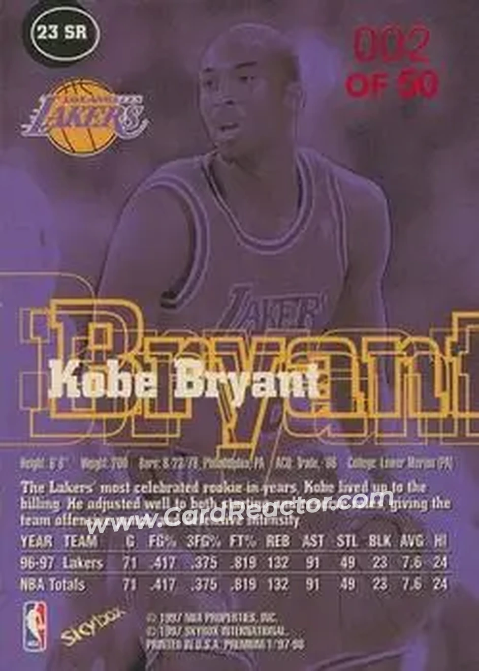 Back of Kobe Bryant