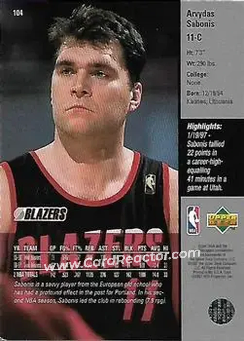 Back of Arvydas Sabonis