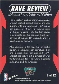 1997-98 SkyBox Z-Force - Rave Reviews #1 - Shareef Abdur-Rahim - Vancouver Grizzlies - Back