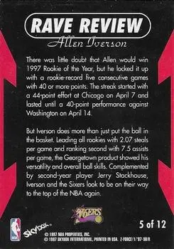 1997-98 SkyBox Z-Force - Rave Reviews #5 - Allen Iverson - Philadelphia 76ers - Back