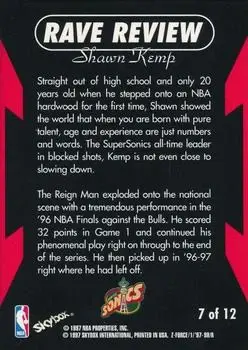 1997-98 SkyBox Z-Force - Rave Reviews #7 - Shawn Kemp - Seattle SuperSonics - Back 1997-98 SkyBox Z-Force - Rave Reviews #7 - Shawn Kemp - Seattle SuperSonics - Back