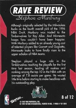 1997-98 SkyBox Z-Force - Rave Reviews #8 - Stephon Marbury - Minnesota Timberwolves - Back 1997-98 SkyBox Z-Force - Rave Reviews #8 - Stephon Marbury - Minnesota Timberwolves - Back