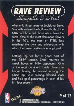1997-98 SkyBox Z-Force - Rave Reviews #9 - Shaquille O'Neal - Los Angeles Lakers - Back