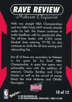 1997-98 SkyBox Z-Force - Rave Reviews #10 - Hakeem Olajuwon - Houston Rockets - Back 1997-98 SkyBox Z-Force - Rave Reviews #10 - Hakeem Olajuwon - Houston Rockets - Back