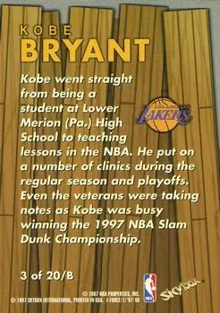 1997-98 SkyBox Z-Force - Boss #3 /B - Kobe Bryant - Los Angeles Lakers - Back